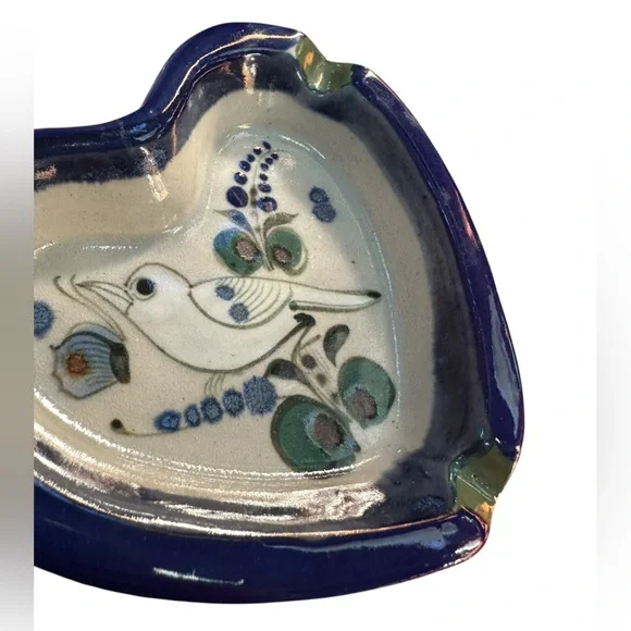 Vintage Ken Edwards Ashtray Mexican Pottery Blue Bird Tonala Signed 5.5" - Picture 6 of 7